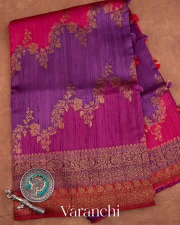 Purple Tricolour Rangkaat Pure Raw Silk Handloom Saree