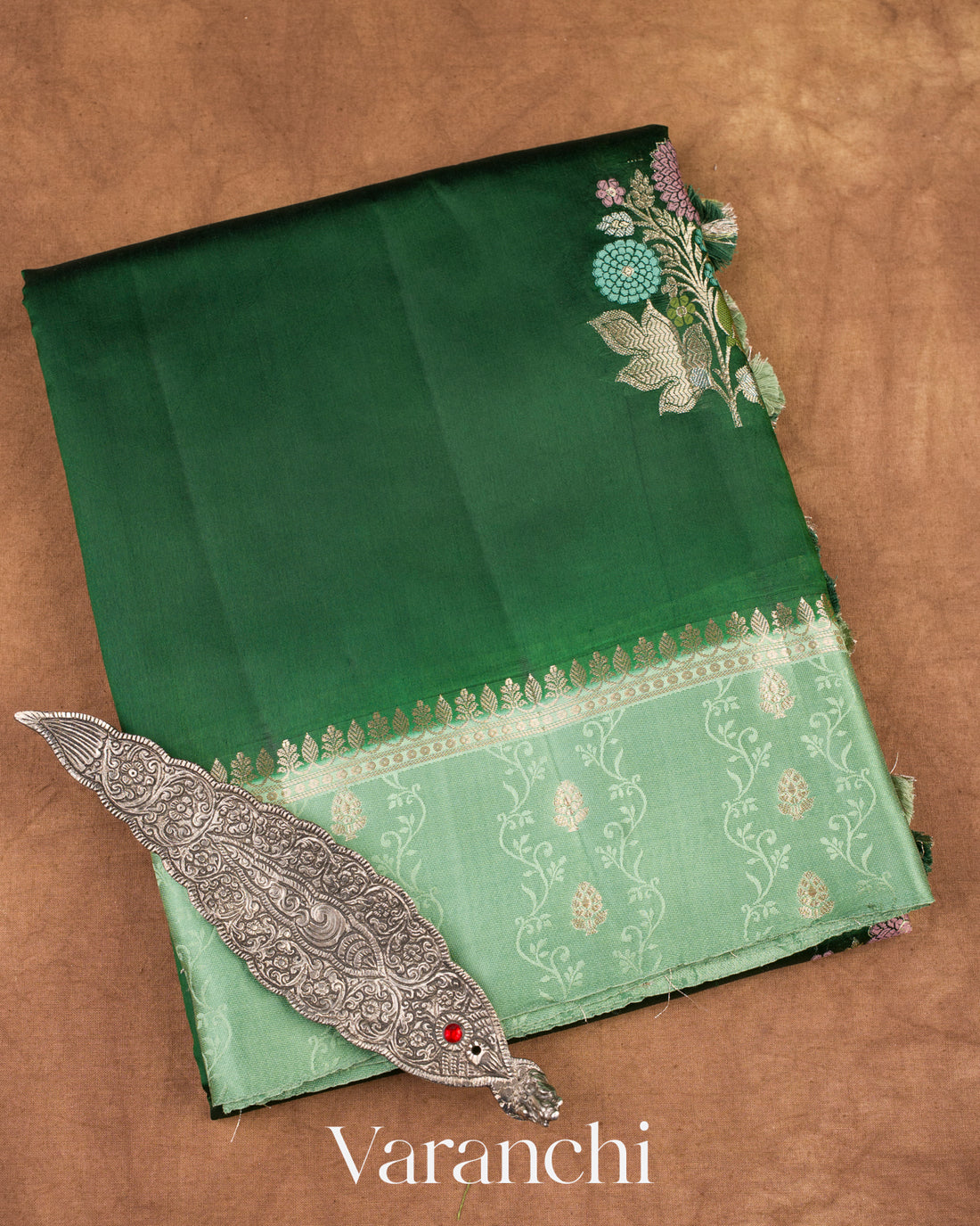 Bottle Green Pure Mango Silk Saree