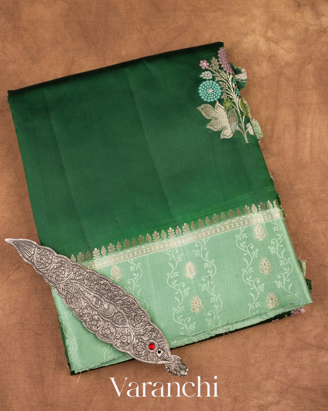Bottle Green Pure Mango Silk Saree