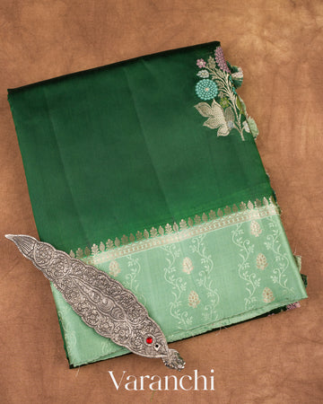 Bottle Green Pure Mango Silk Saree