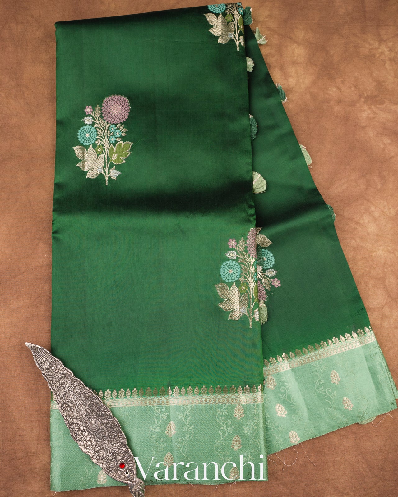 Bottle Green Pure Mango Silk Saree