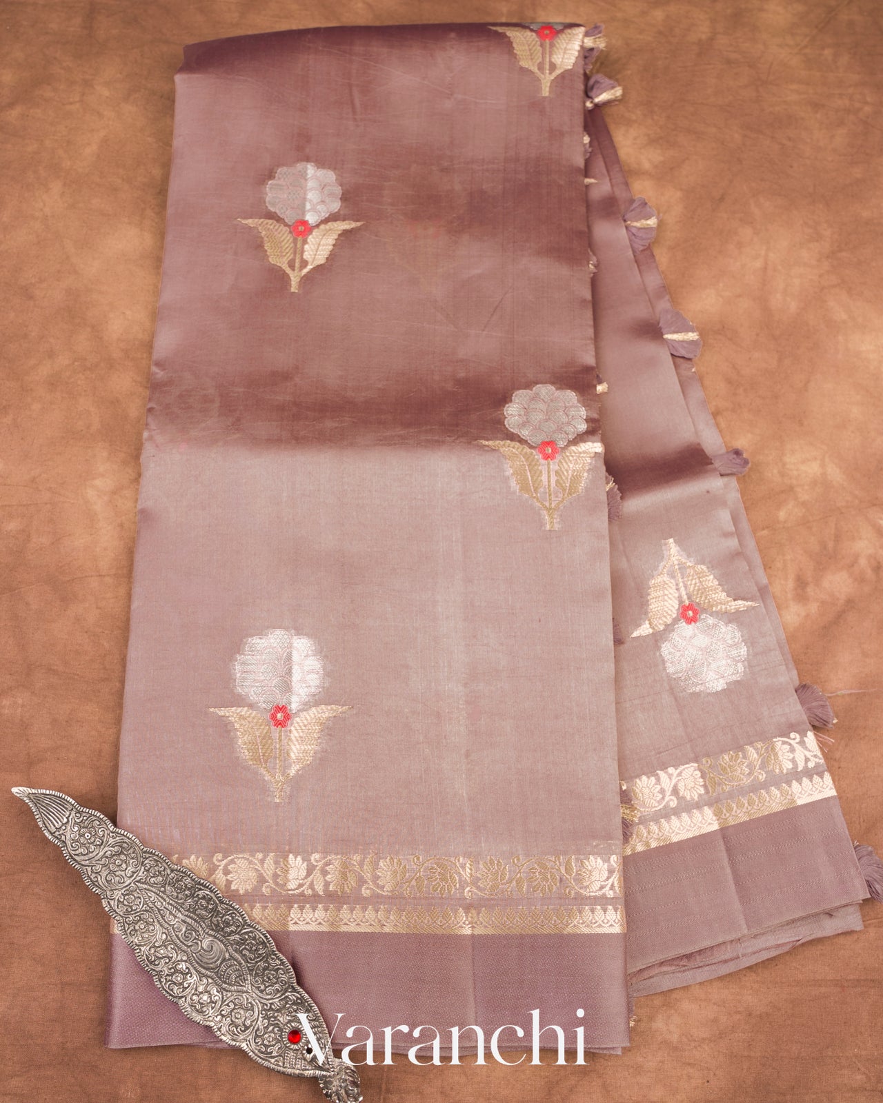 Dusty Mauve Pure Mango Silk Handloom Saree