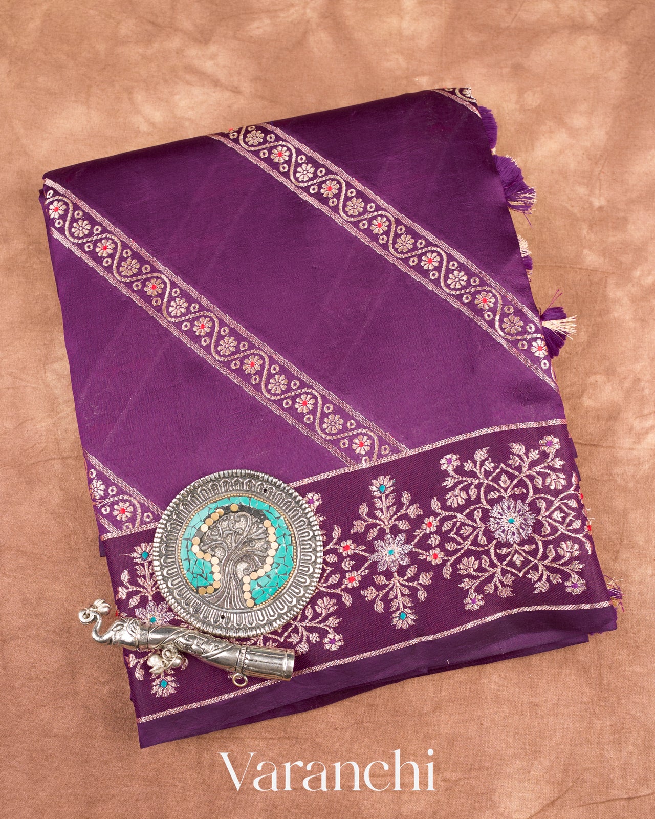 Purple Lehariya Pure-Mango Silk Handloom Saree