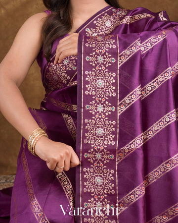 Purple Lehariya Pure-Mango Silk Handloom Saree