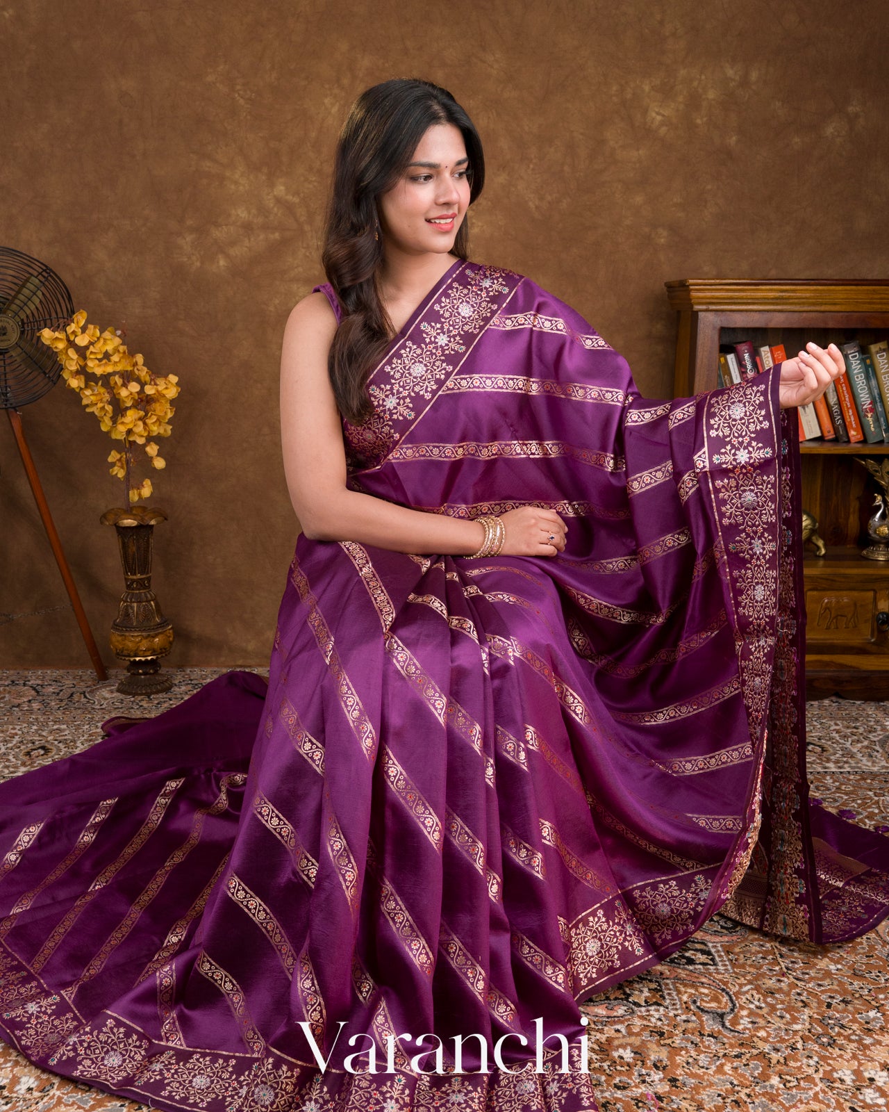 Purple Lehariya Pure-Mango Silk Handloom Saree
