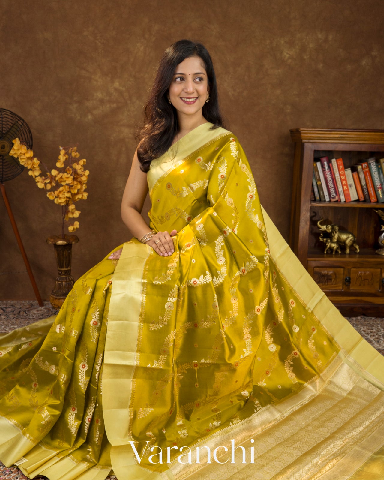 Mustard Yellow Lehariya Pure Mango Silk Handloom Saree