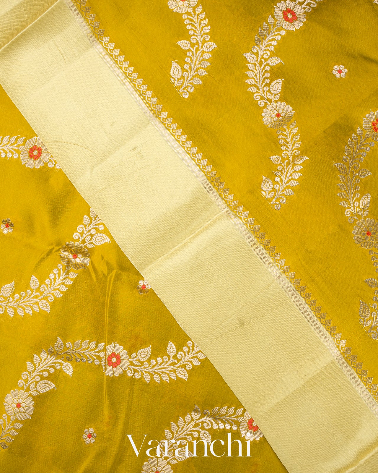 Mustard Yellow Lehariya Pure Mango Silk Handloom Saree