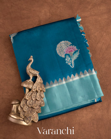 Prussian Blue Pure Mango Silk Saree