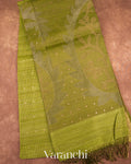 Mehendi Green Jamdani Pure Matka Silk Handloom Saree