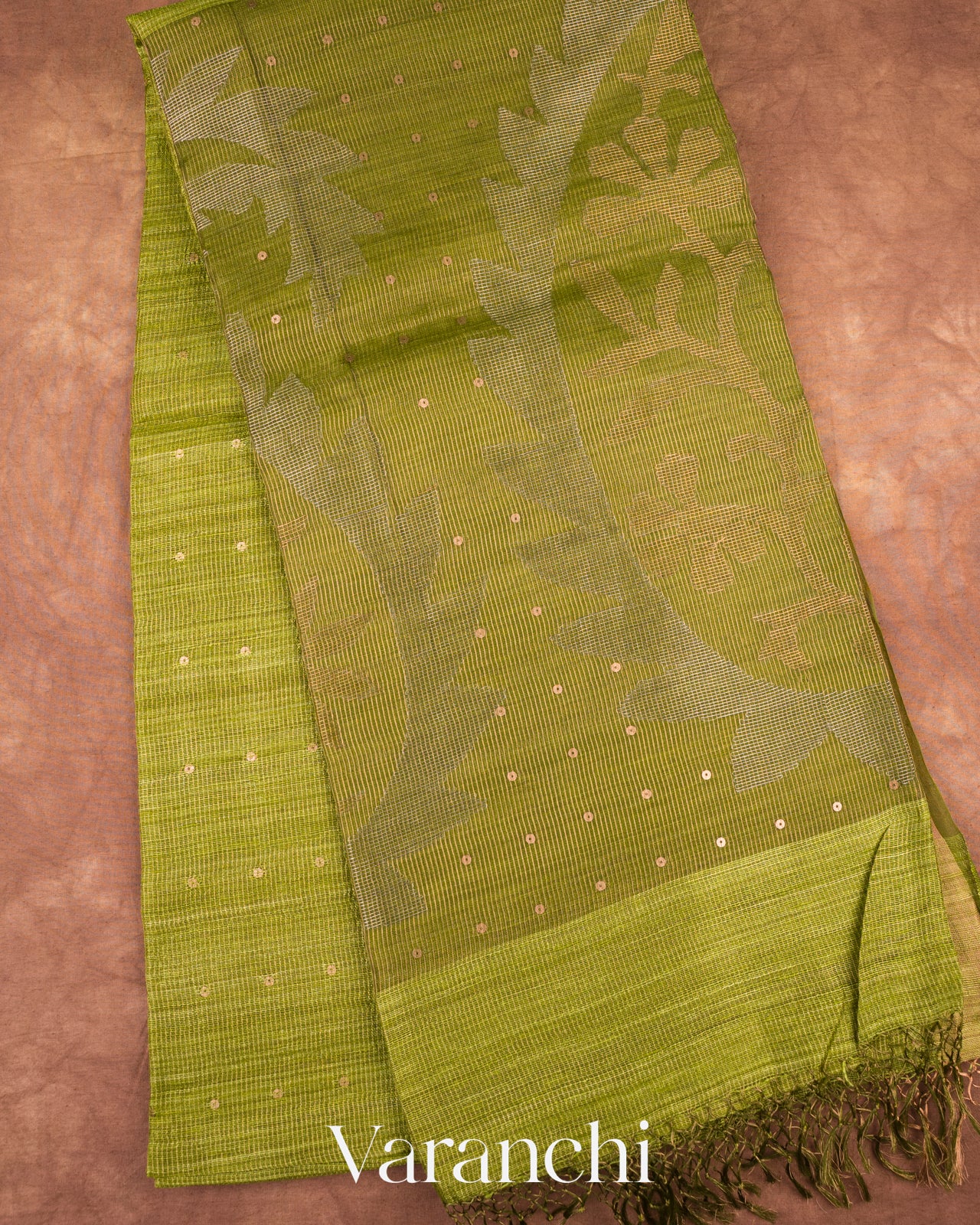 Mehendi Green Jamdani Pure Matka Silk Handloom Saree