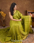 Mehendi Green Jamdani Pure Matka Silk Handloom Saree