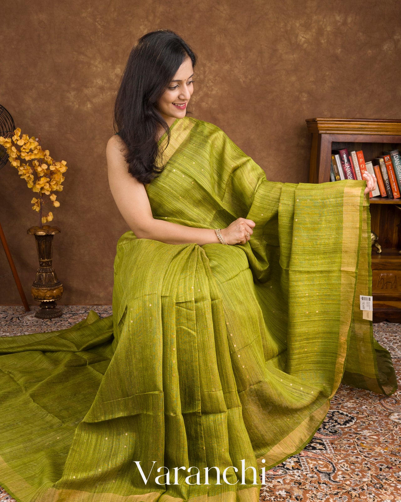 Mehendi Green Jamdani Pure Matka Silk Handloom Saree