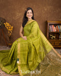 Mehendi Green Jamdani Pure Matka Silk Handloom Saree