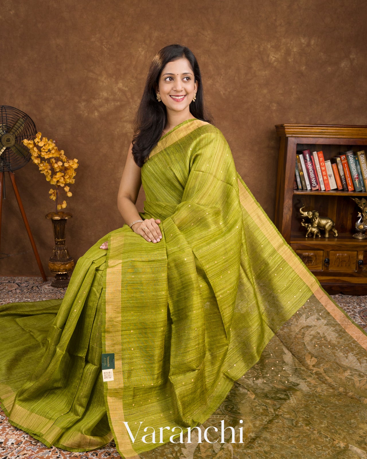 Mehendi Green Jamdani Pure Matka Silk Handloom Saree
