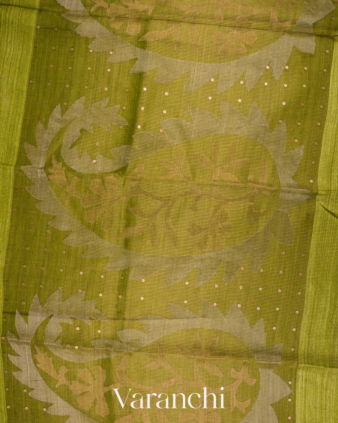 Mehendi Green Jamdani Pure Matka Silk Handloom Saree