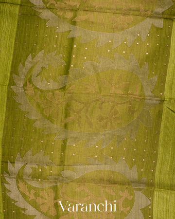 Mehendi Green Jamdani Pure Matka Silk Handloom Saree