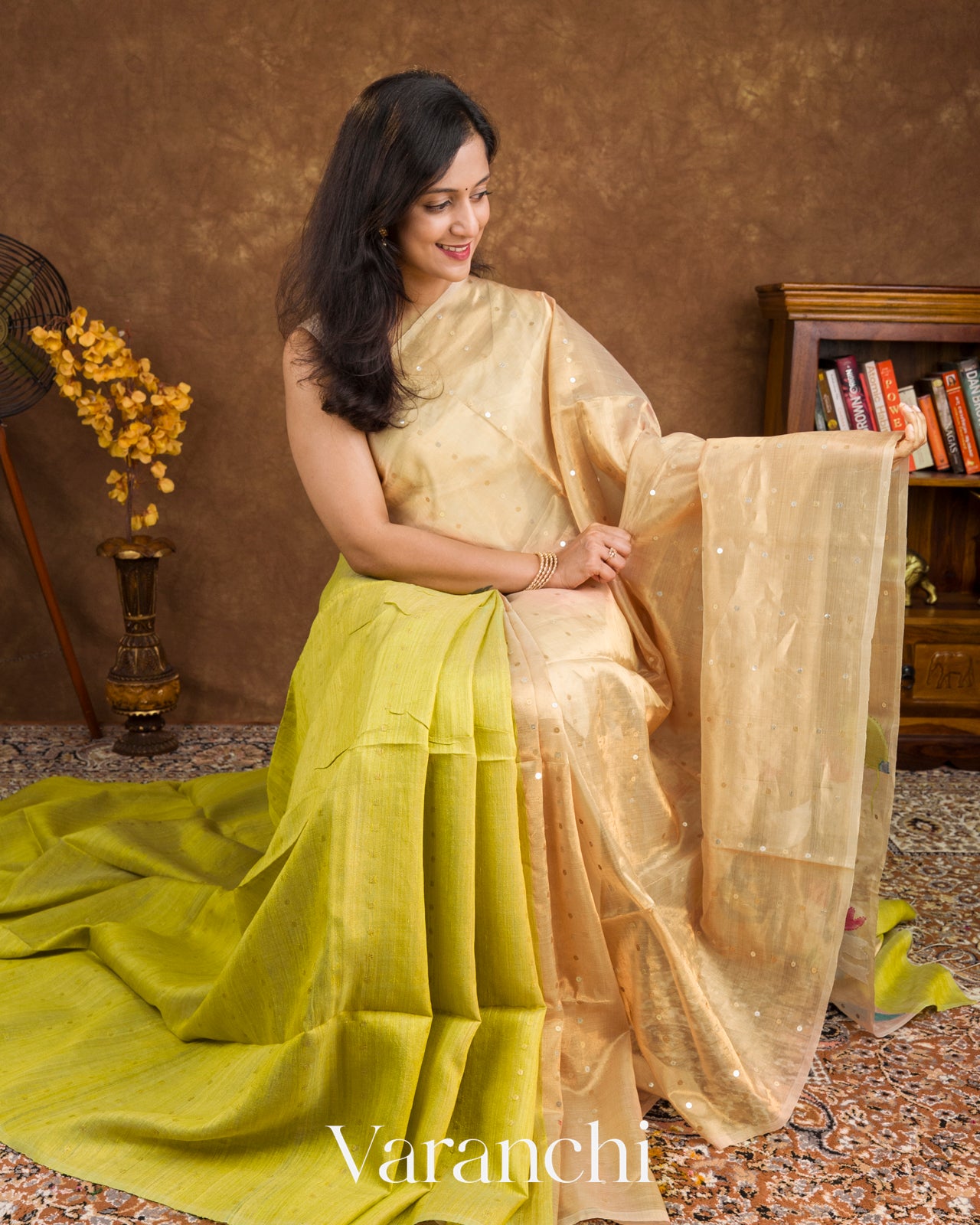 Lemon Green Jamdani Pure Matka Muslin Tissue Silk Handloom Saree