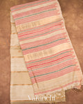 Beige with Muslin Stripes With Pure Matka Silk Handloom Saree