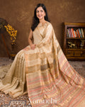 Beige with Muslin Stripes With Pure Matka Silk Handloom Saree