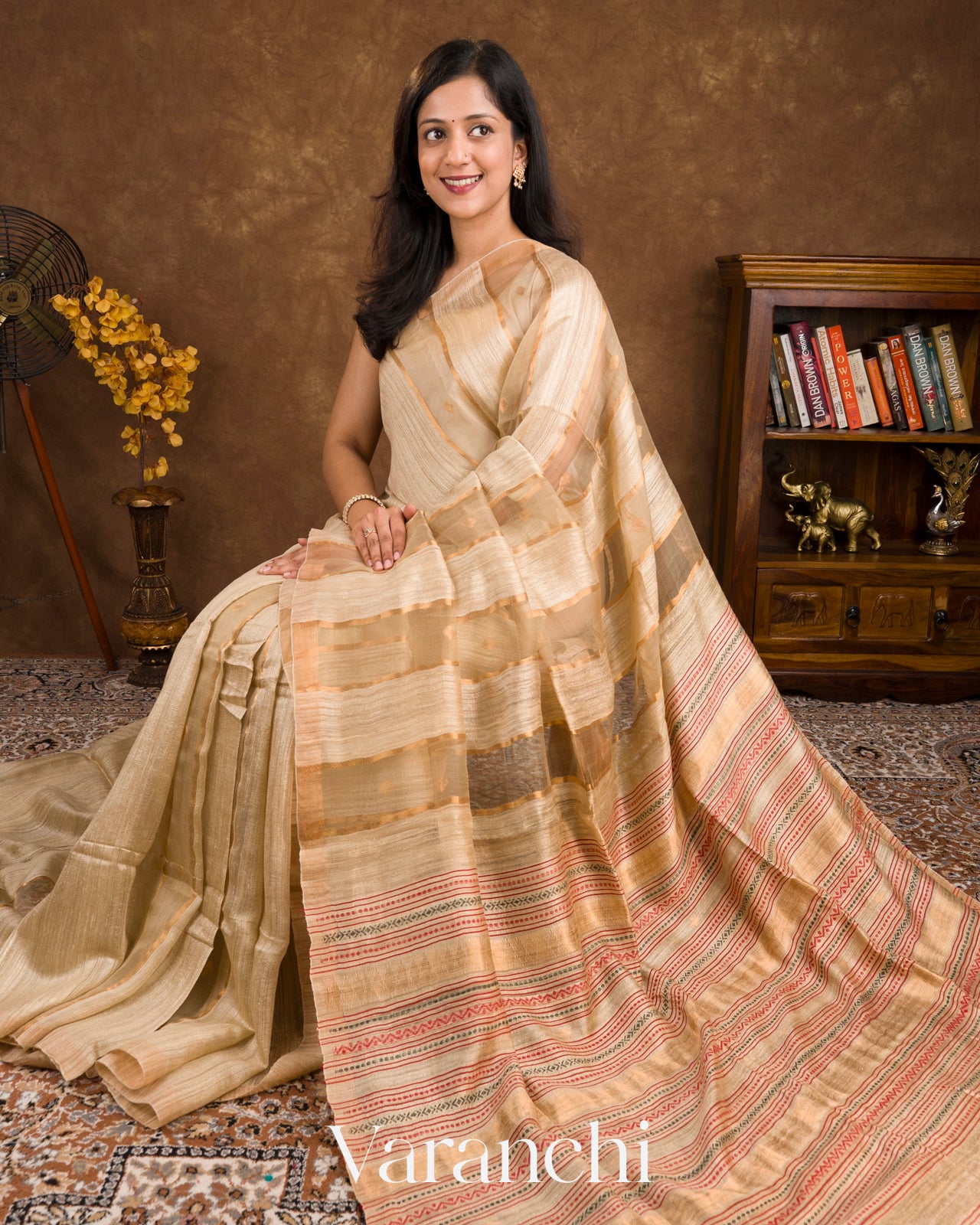 Beige with Muslin Stripes With Pure Matka Silk Handloom Saree