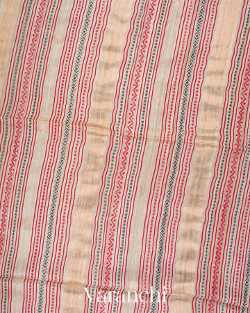 Beige with Muslin Stripes With Pure Matka Silk Handloom Saree