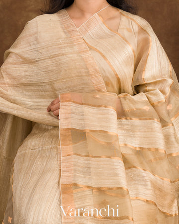 Beige with Muslin Stripes With Pure Matka Silk Handloom Saree