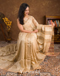 Beige with Muslin Stripes With Pure Matka Silk Handloom Saree