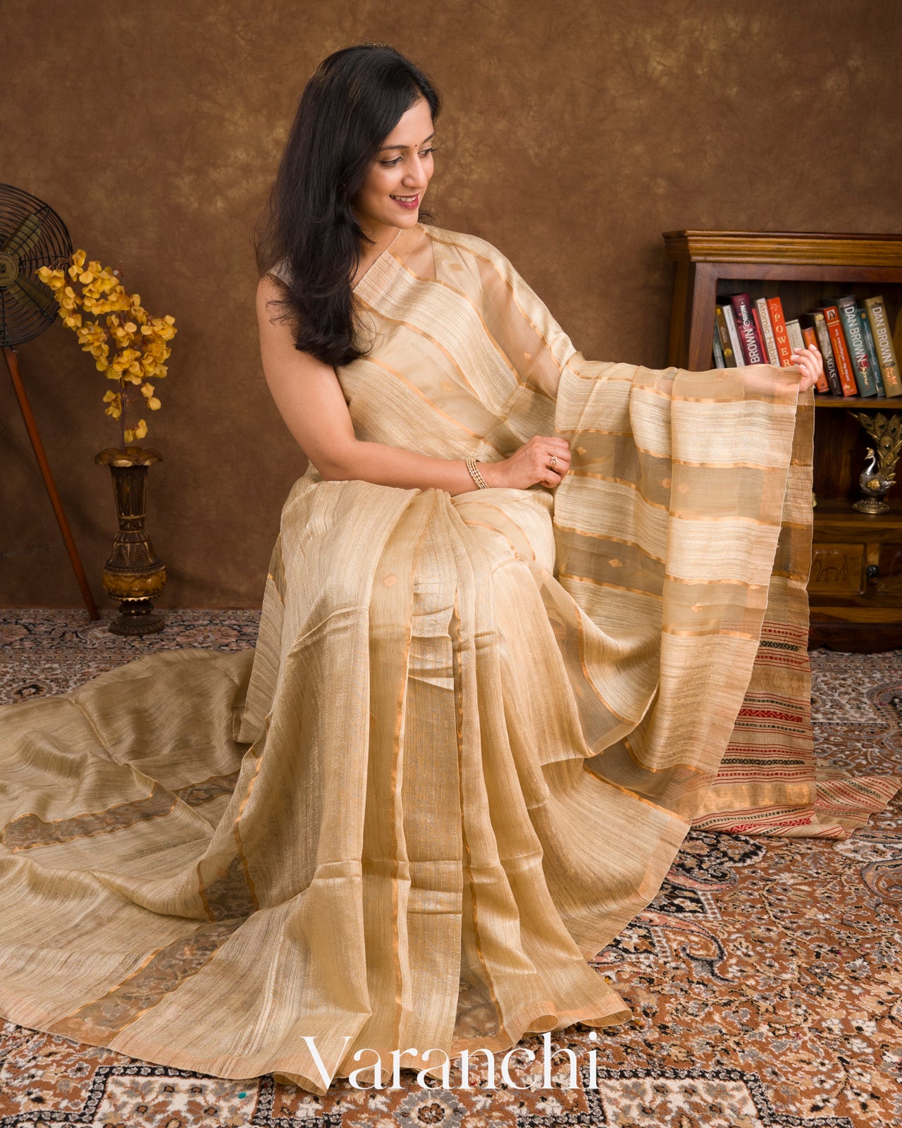 Beige with Muslin Stripes With Pure Matka Silk Handloom Saree