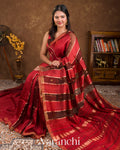Maroon-Red with Muslin Stripes With Pure Matka Silk Handloom Saree