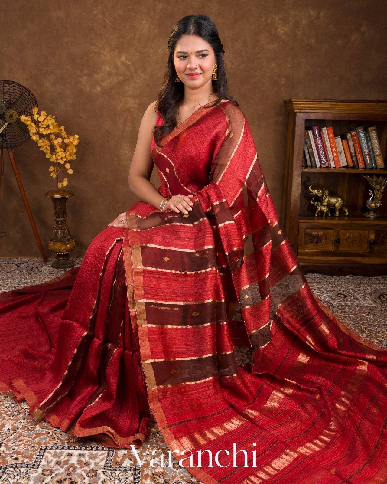 Maroon-Red with Muslin Stripes With Pure Matka Silk Handloom Saree