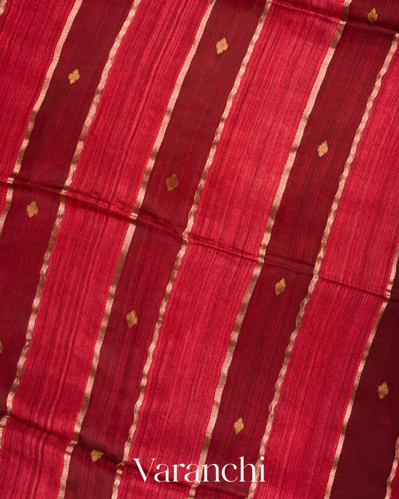 Maroon-Red with Muslin Stripes With Pure Matka Silk Handloom Saree