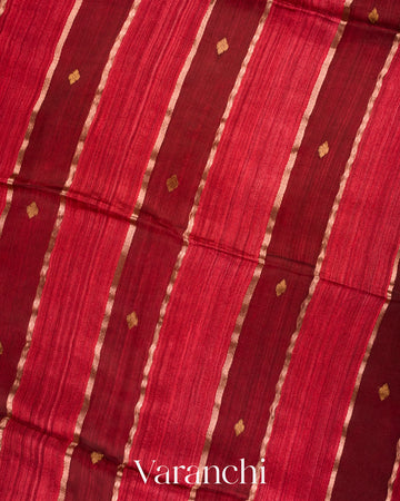 Maroon-Red with Muslin Stripes With Pure Matka Silk Handloom Saree