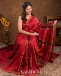 Maroon-Red with Muslin Stripes With Pure Matka Silk Handloom Saree