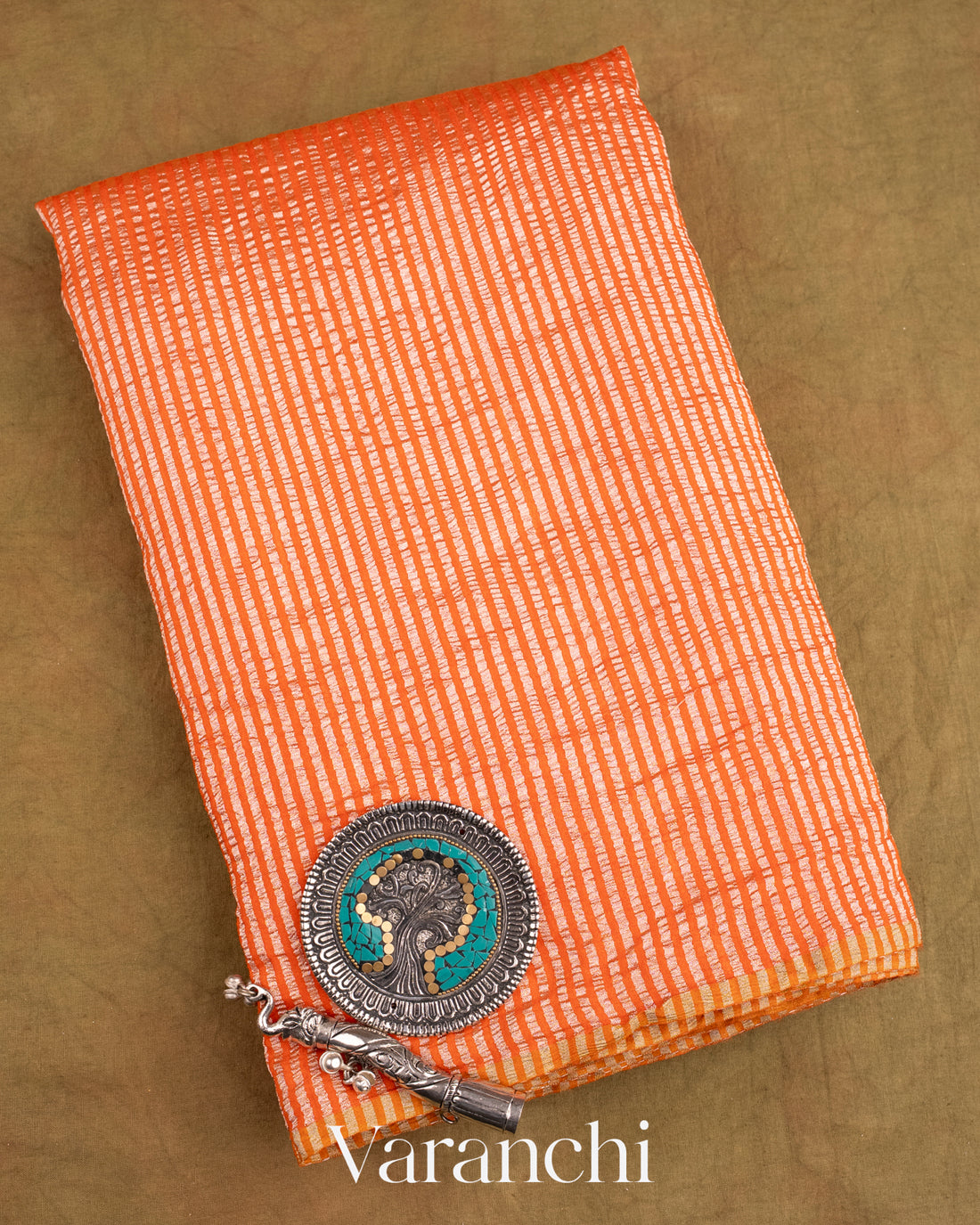 Orange Pure Crush Tissue Moonga Silk Saree