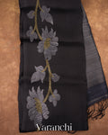 Charcoal Black Jamdani Pure Muslin Silk Handloom Saree