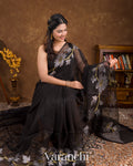 Charcoal Black Jamdani Pure Muslin Silk Handloom Saree