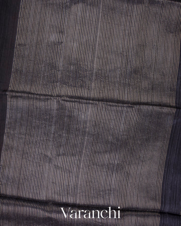 Charcoal Black Jamdani Pure Muslin Silk Handloom Saree