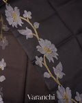 Charcoal Black Jamdani Pure Muslin Silk Handloom Saree