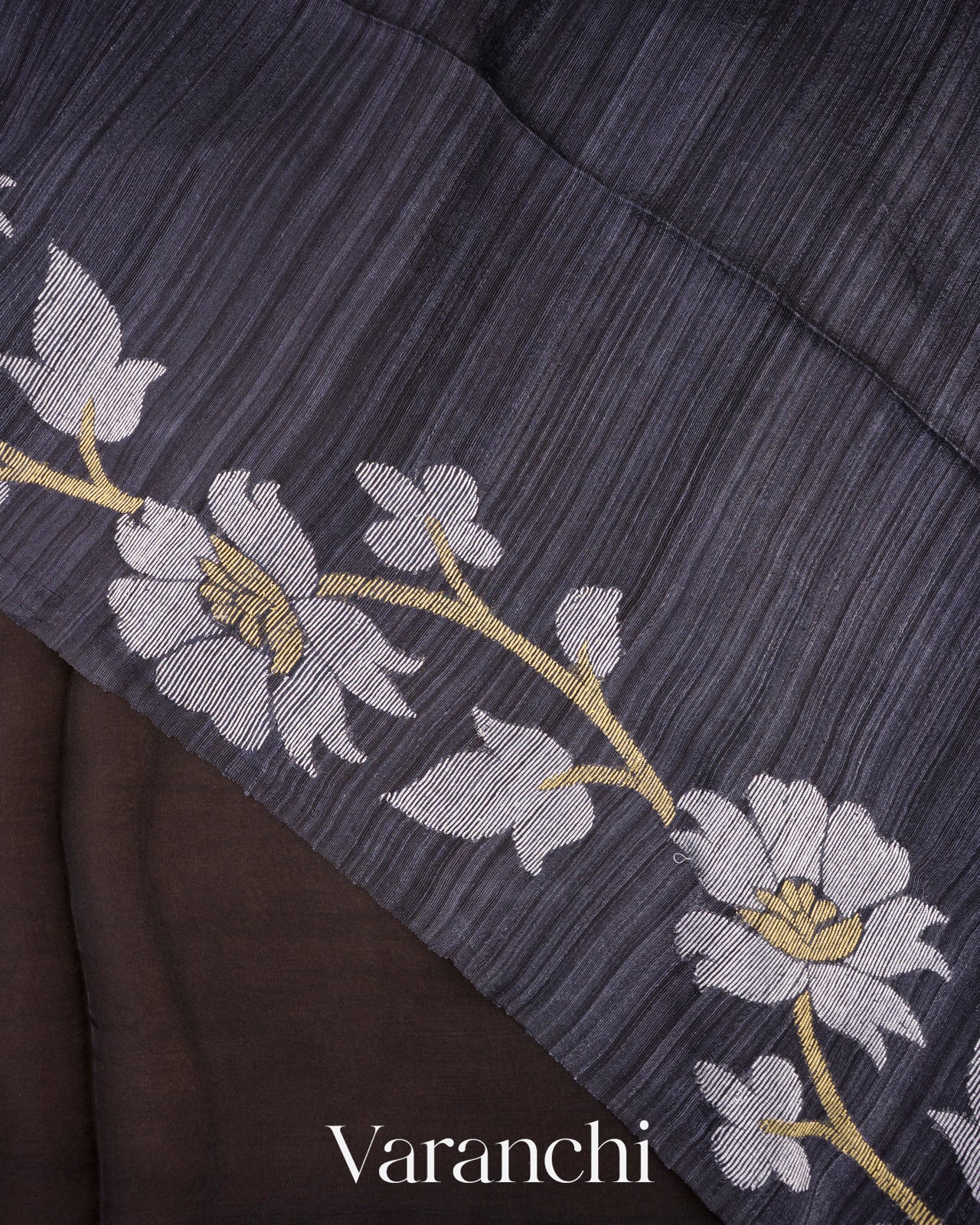 Charcoal Black Jamdani Pure Muslin Silk Handloom Saree