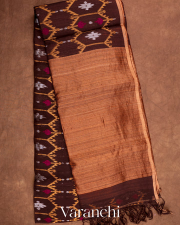 Coffee Brown Dhakai Jamdhani Pure Muslin Silk Handloom Saree