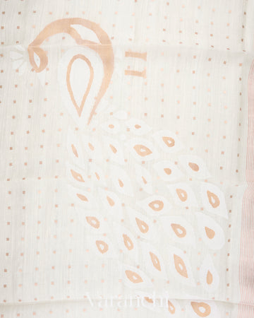 Off White Pure Muslin Silk with Jamdani Pallu Handloom Saree