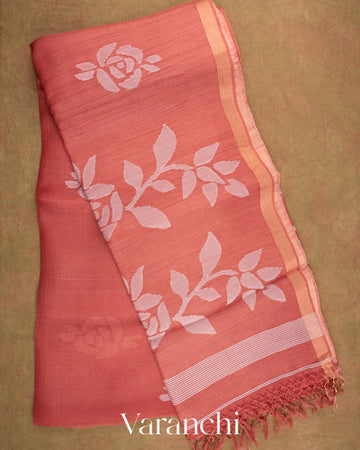 Dusty Coral Jamdani Pure Muslin Silk Handloom Saree