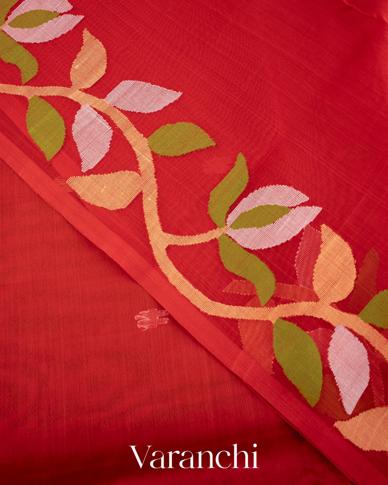 Red Jamdani Pure Muslin Silk Handloom Saree