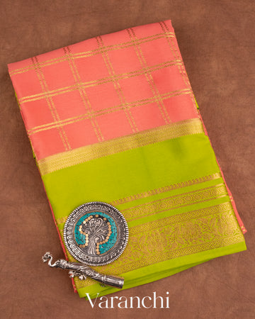 Coral Pure Mysore Crepe Silk Saree