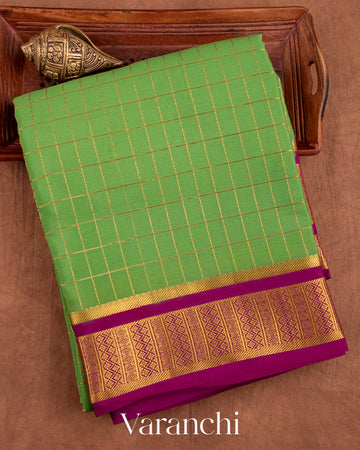 Parrot Green Pure Mysore Crepe Silk Saree