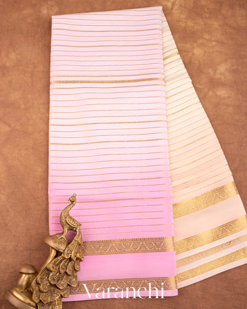 Baby Pink and Ivory Ombre-Dyed Pure Mysore Crepe Silk Saree