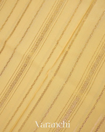 Butter Yellow Striped Pure Mysore Crepe Silk Saree