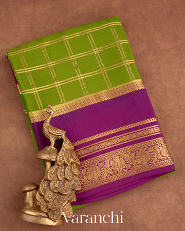 Parrot Green Pure Mysore Crepe Silk Saree