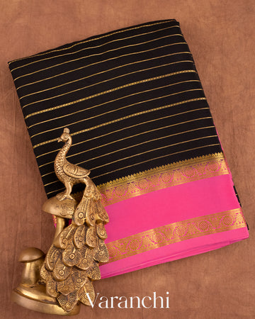 Jet Black Pure Mysore Crepe Silk Saree