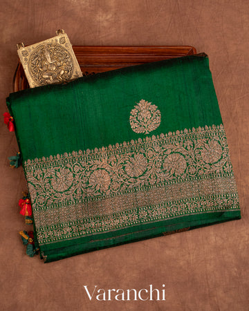 Dark Green Raw Silk Handloom Saree